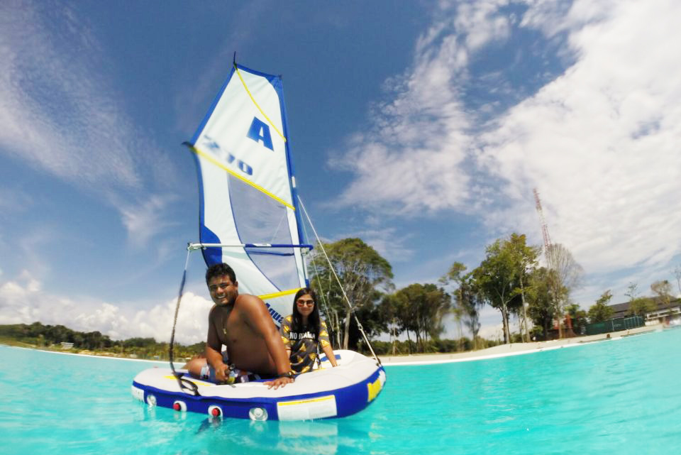 inflatable sailing in crystal lagoon