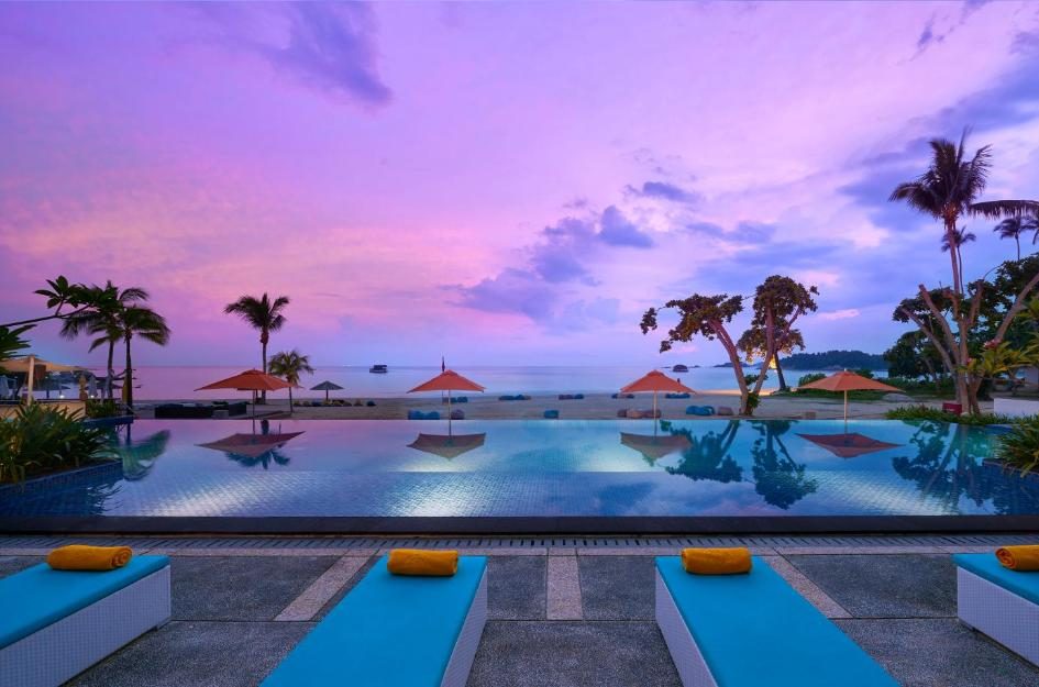 sunset pool view at cassia bintan